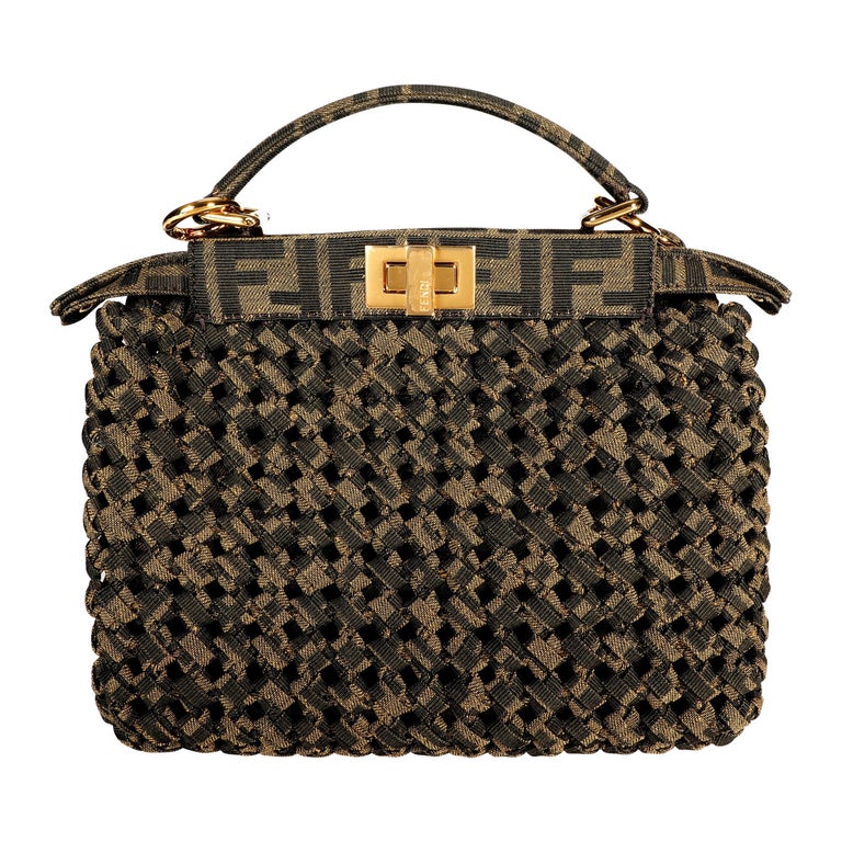 Fendi Brown Jacquard Interlace Iconic Peekaboo Mini Bag For Sale at ...