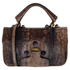 Fendi Brown Karung Snakeskin Secret Code Satchel Bag W/ Blue Lapis Stones