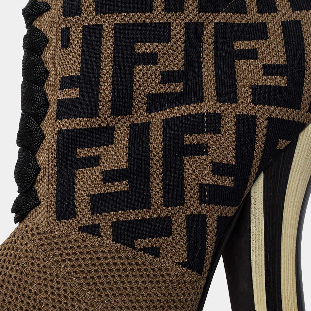 Fendi Brown Knit Fabric FF Logo Ankle Boots Size 39 1