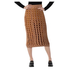 Fendi Brown Knit Gingham Lined Midi Skirt Size XS