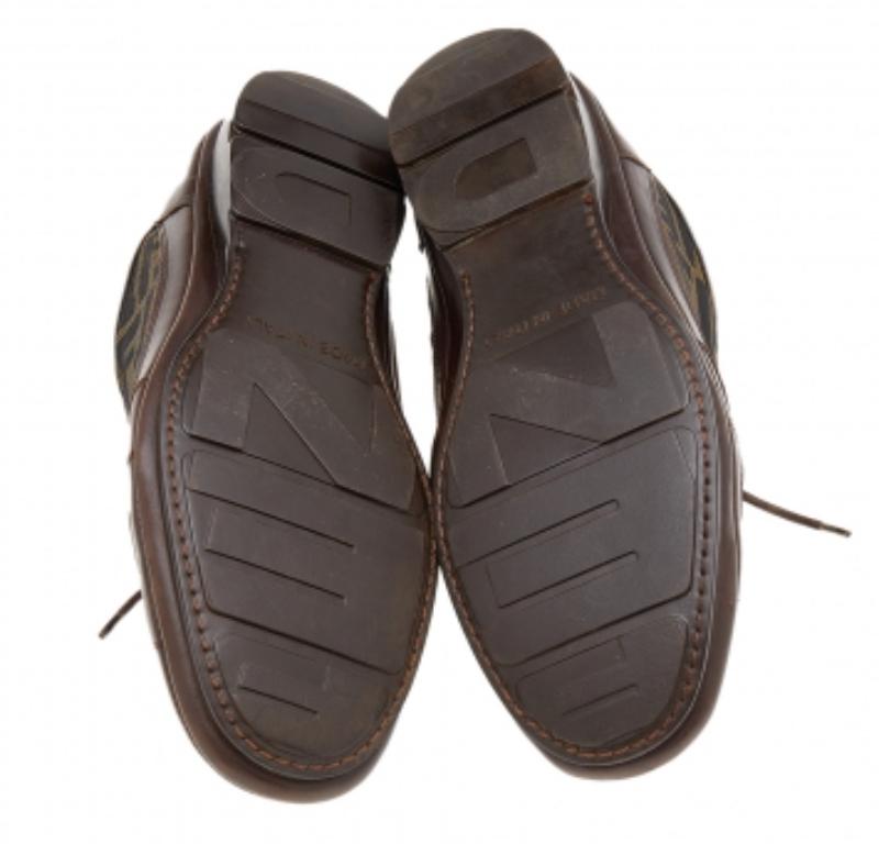Fendi Brown Leather And Zucca Canvas Low Top Sneakers Size 42.5 For Sale 2
