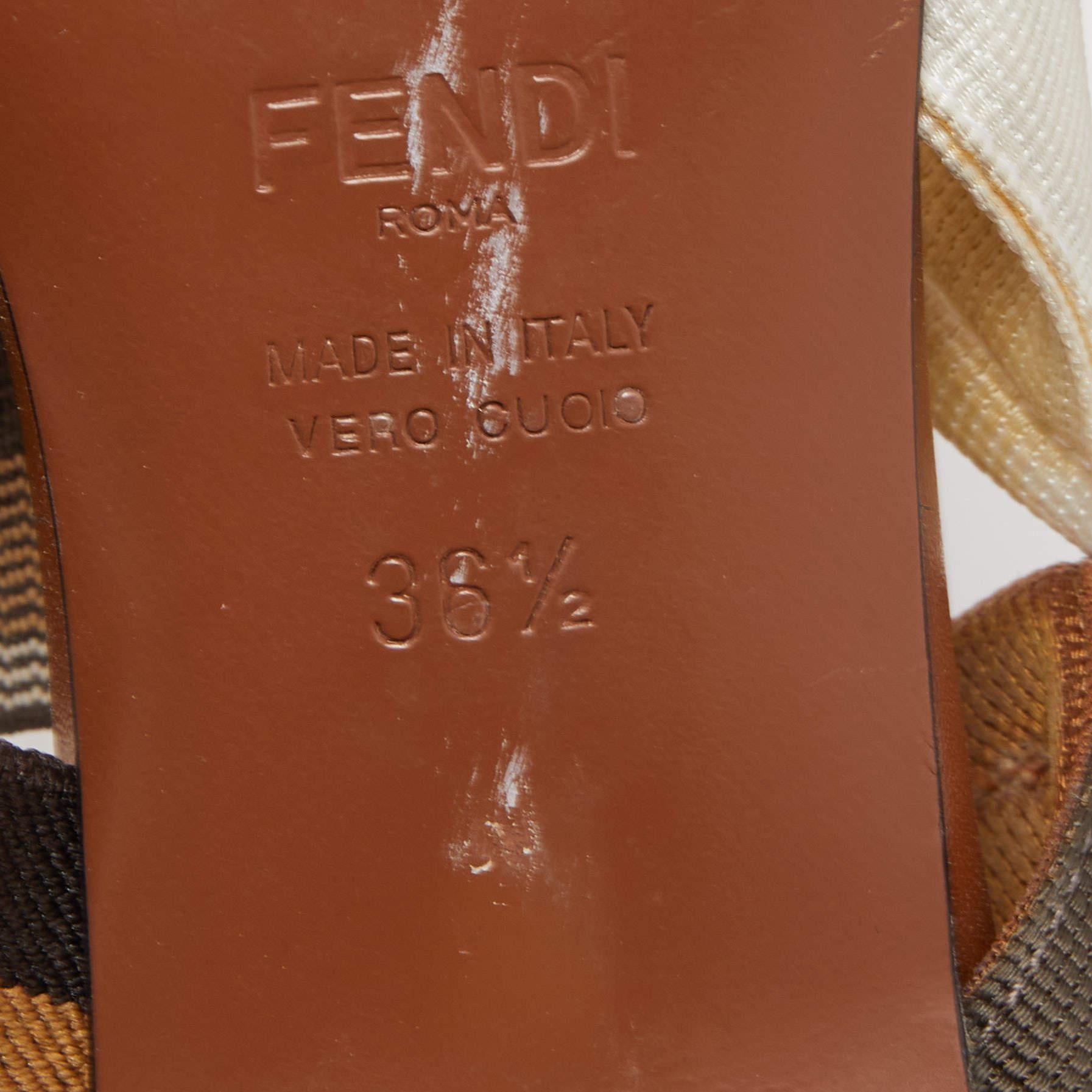 Fendi Brown Leather and Zucca PVC Colibri Slingback Pumps Size 36.5 3