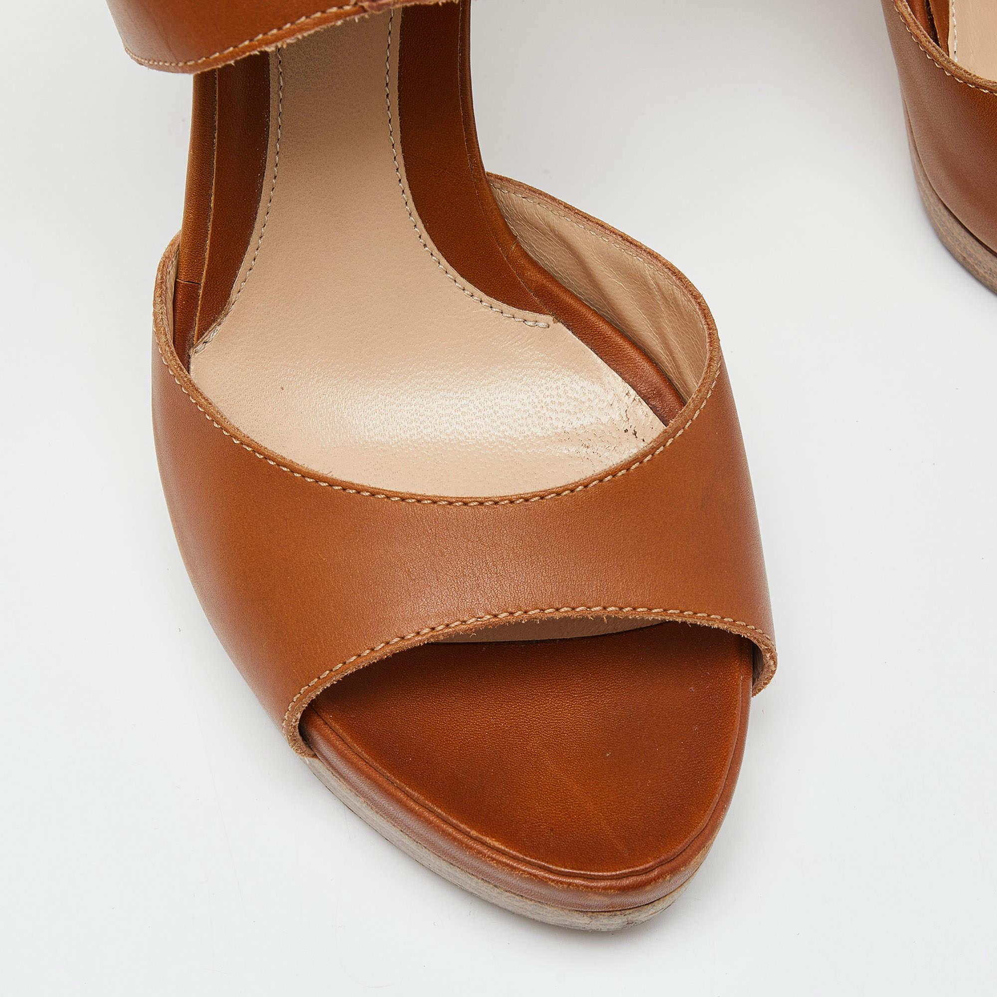 Fendi Brown Leather Ankle Strap Platform Sandals Size 38.5 For Sale 4