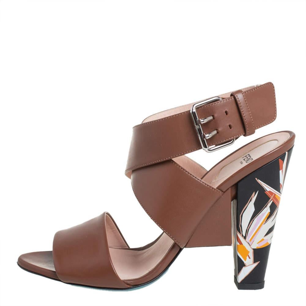 Women's Fendi Brown Leather Ankle Strap Sandals Size 39 For Sale