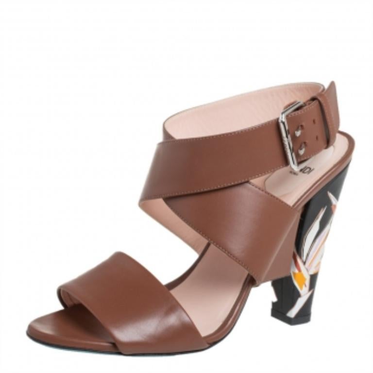 Fendi Brown Leather Ankle Strap Sandals Size 39 For Sale 1