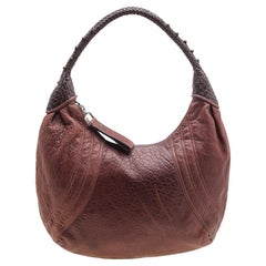 Fendi Brown Leather Braided Handle Spy Hobo