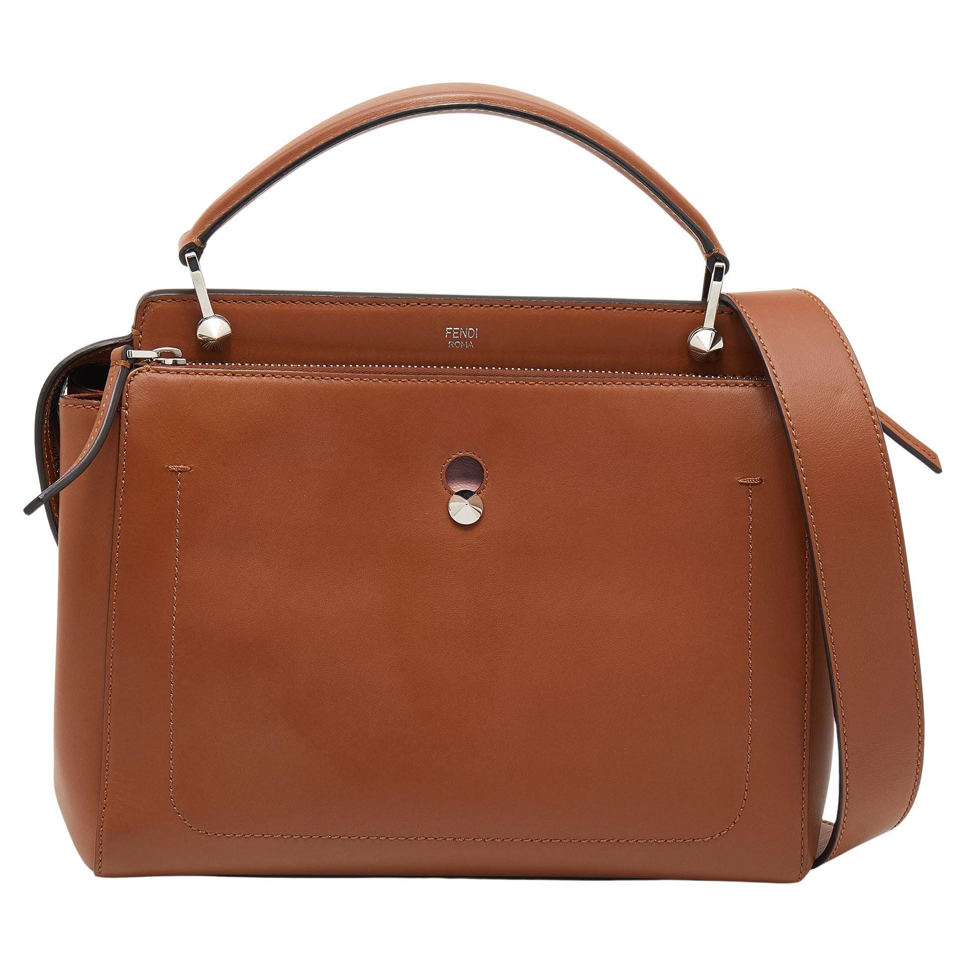 Fendi Brown Leather Large Lace Up Peekaboo Top Handle Bag For Sale at