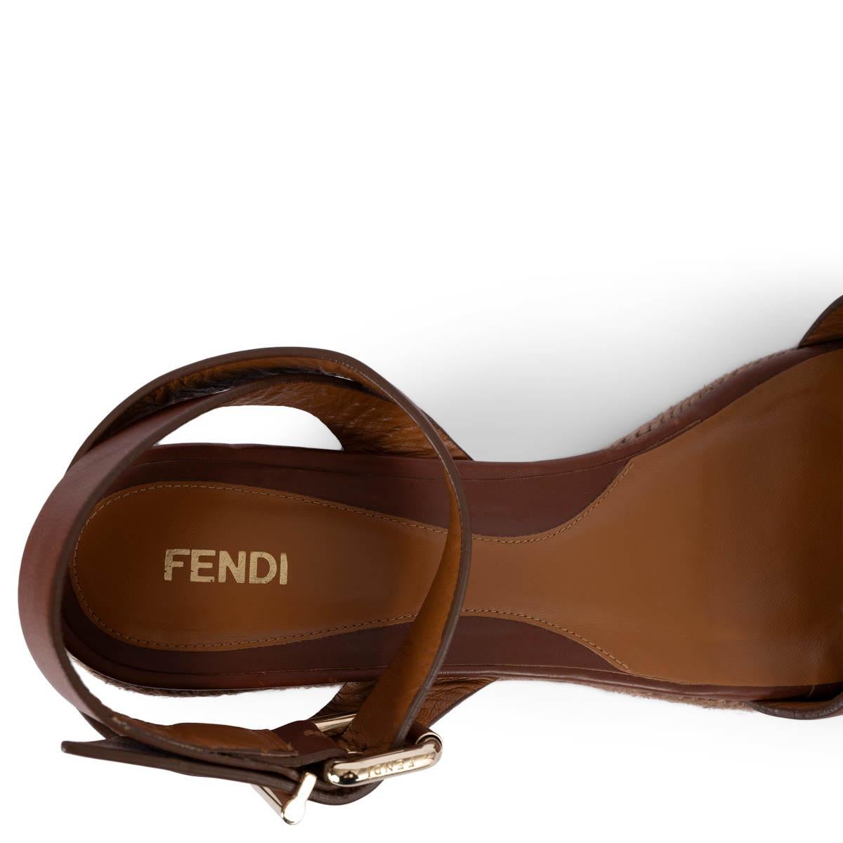 FENDI brown leather ESPADRILLE ANKLE STRAP WEDGE Sandals Shoes 41 For Sale 2