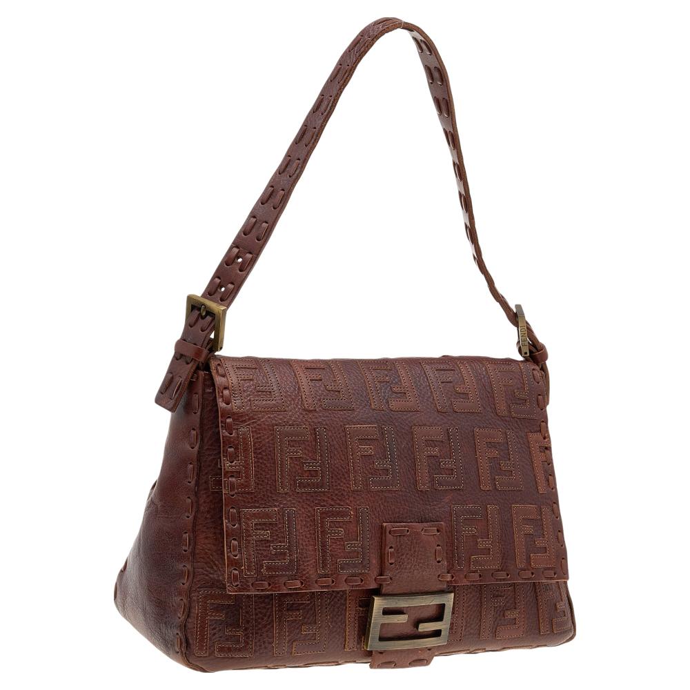 Fendi Brown Leather F Logo Mama Forever Shoulder Bag 6