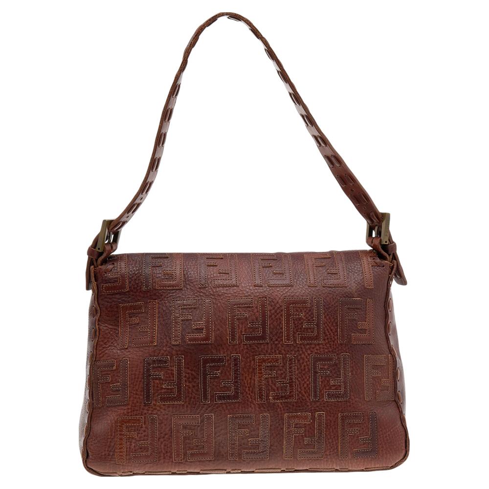 Fendi Brown Leather F Logo Mama Forever Shoulder Bag 2