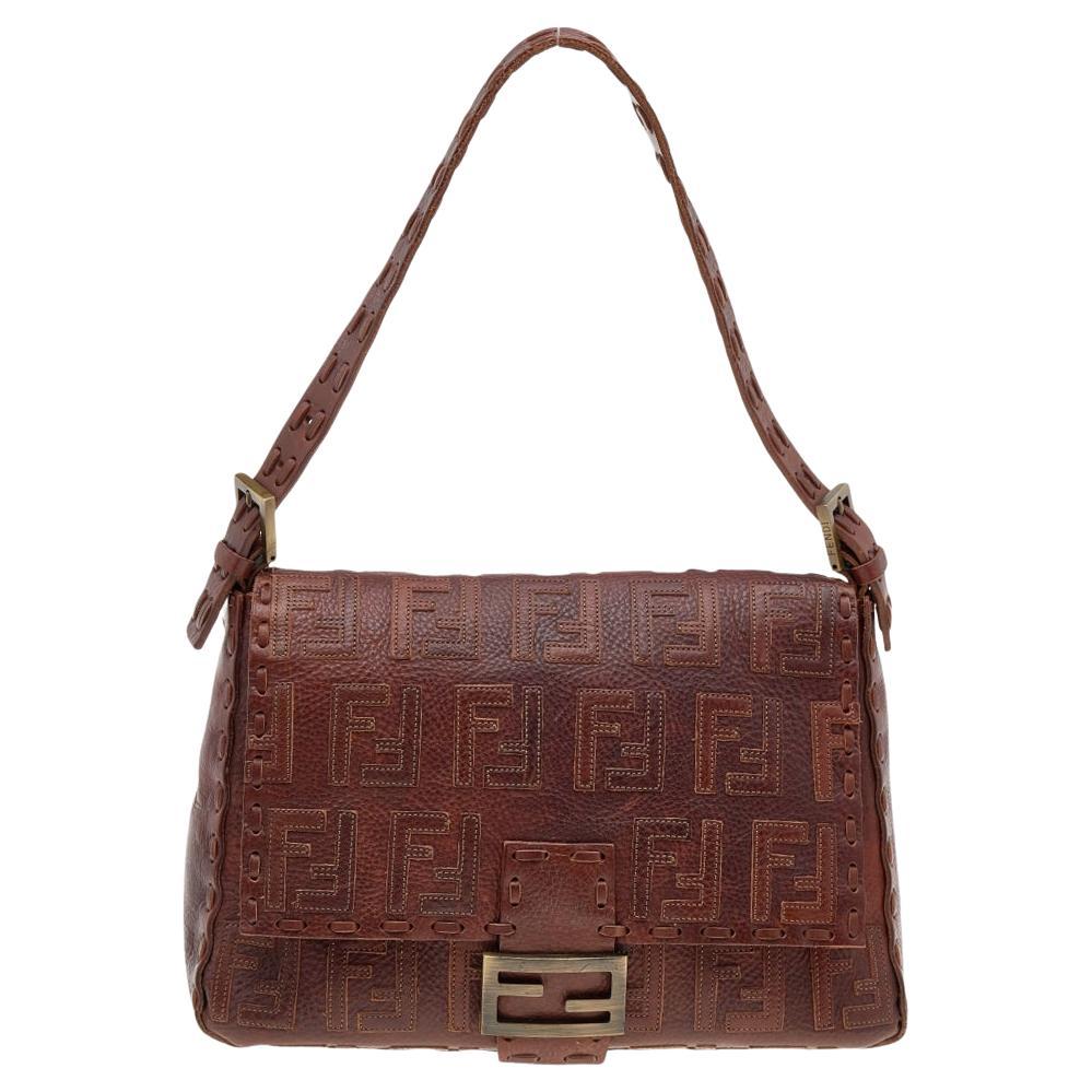 Fendi Brown Leather F Logo Mama Forever Shoulder Bag