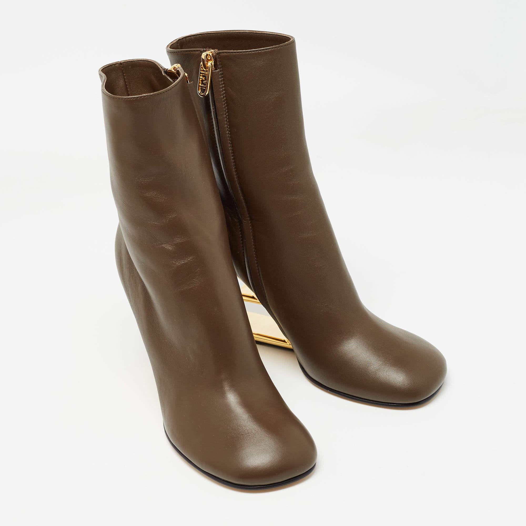 Women's Fendi Brown Leather Fendi First Ankle Boots Size 37 For Sale