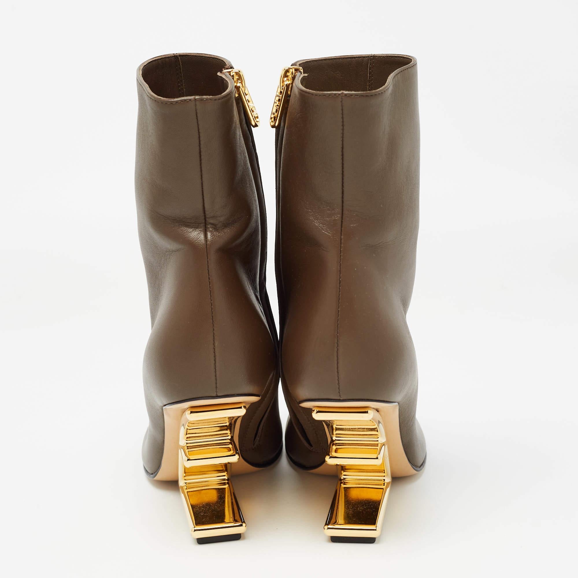 Fendi Brown Leather Fendi First Ankle Boots Size 37 For Sale 1