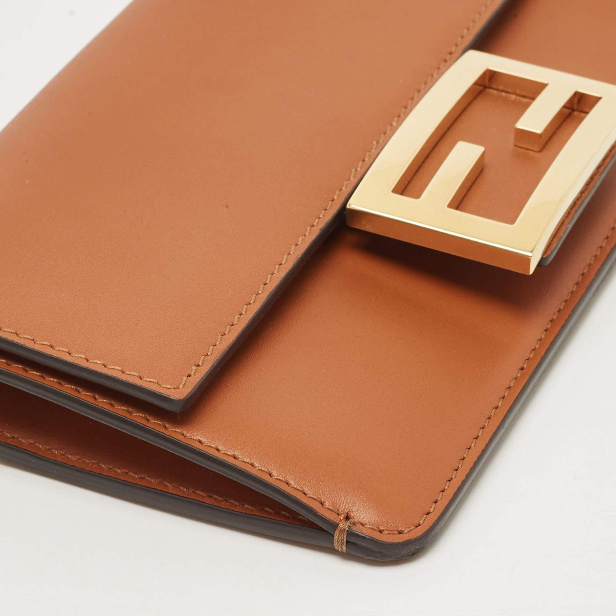 Fendi Brown Leather FF Flat Baguette Clutch 5