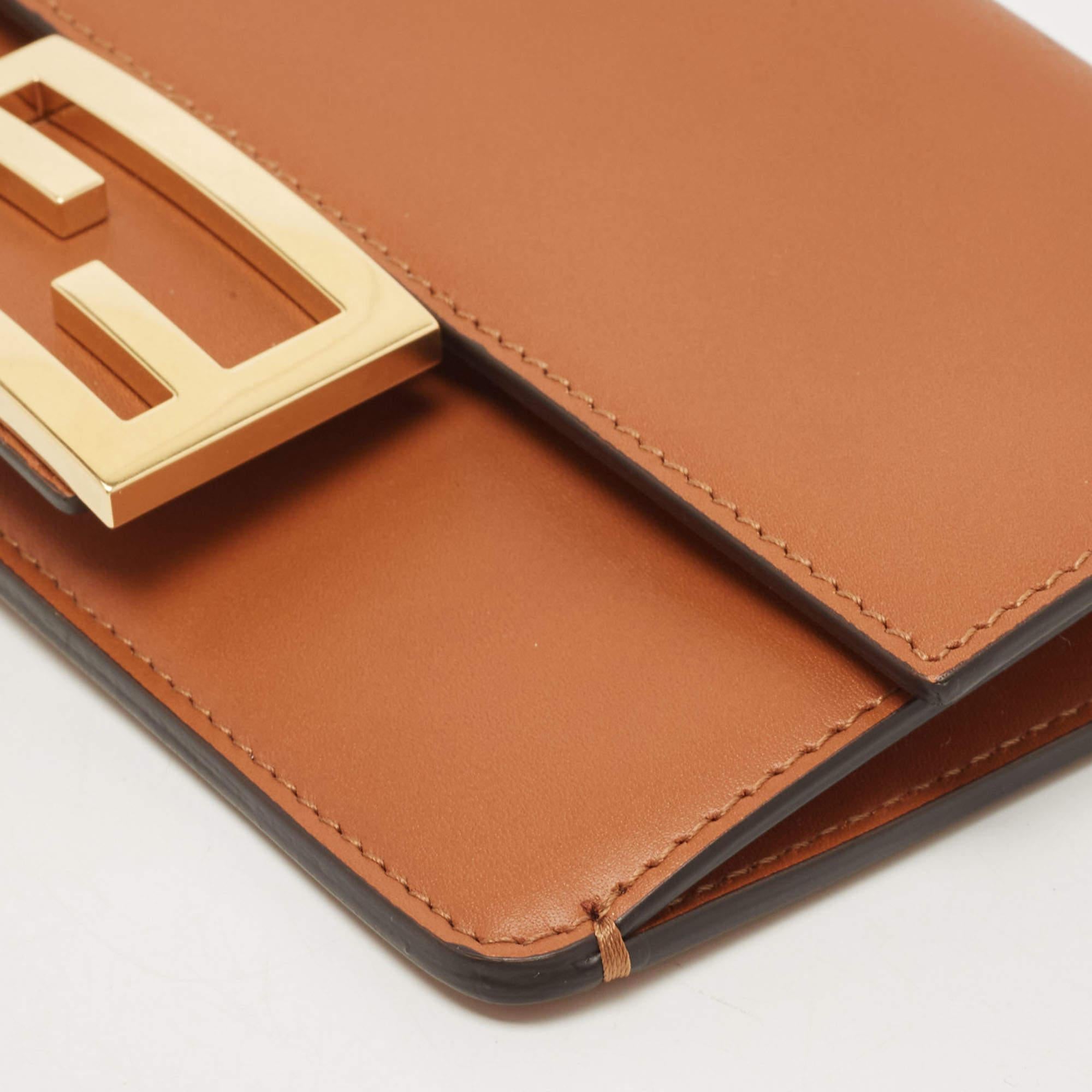 Fendi Brown Leather FF Flat Baguette Clutch 6