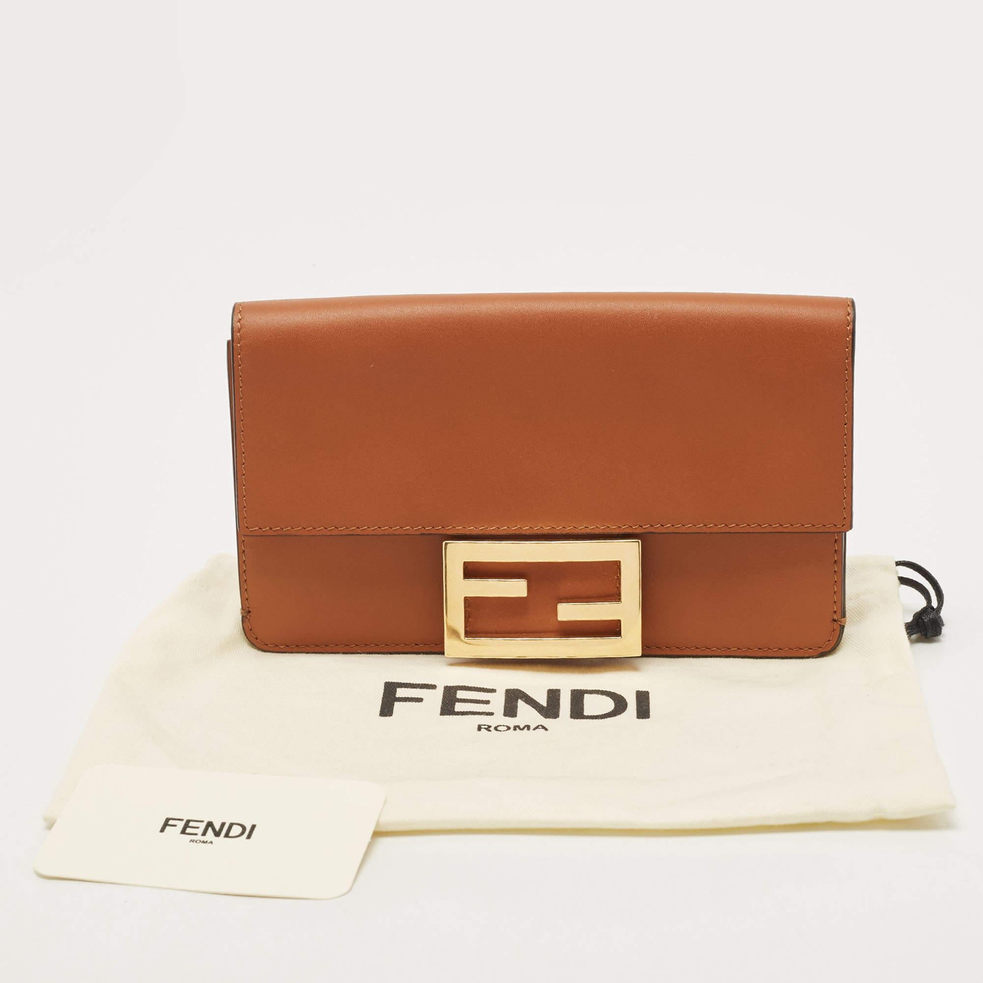 Fendi Brown Leather FF Flat Baguette Clutch 3