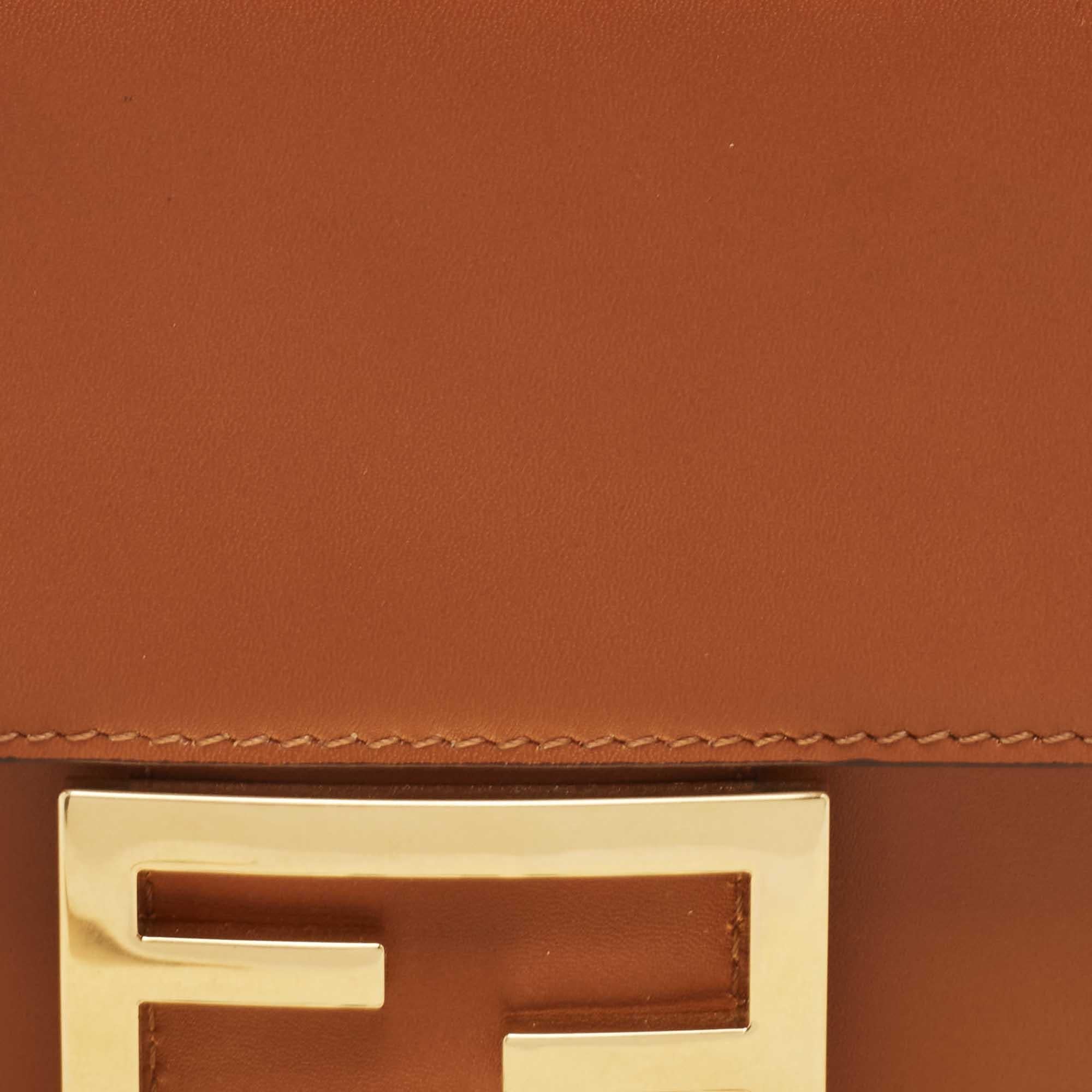 Fendi Brown Leather FF Flat Baguette Clutch 4