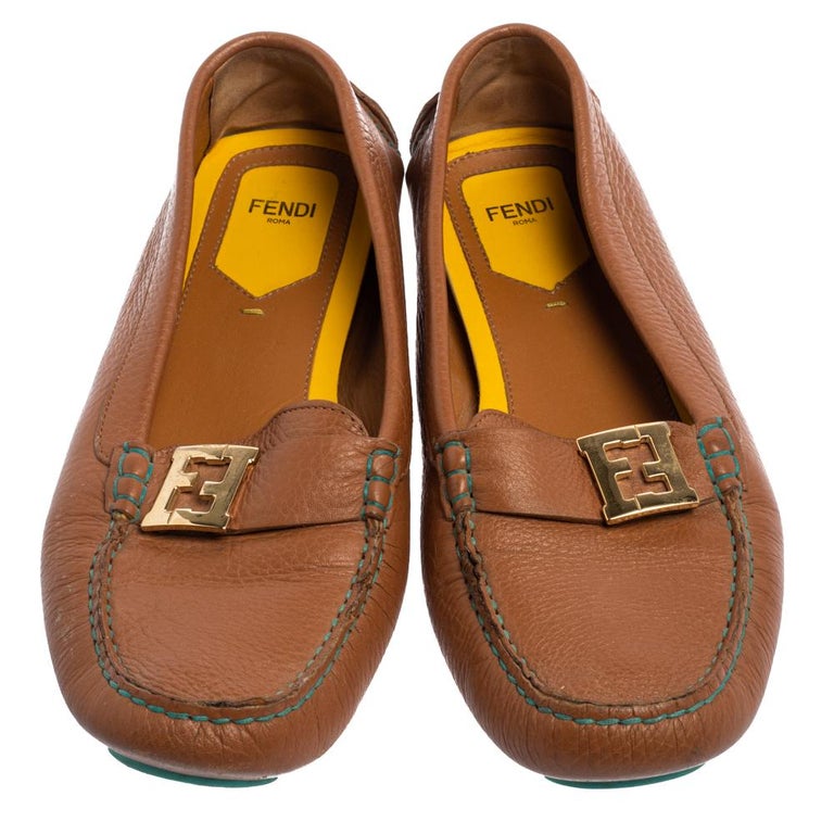 Fendi Brown Calfskin Slip-On Loafers
