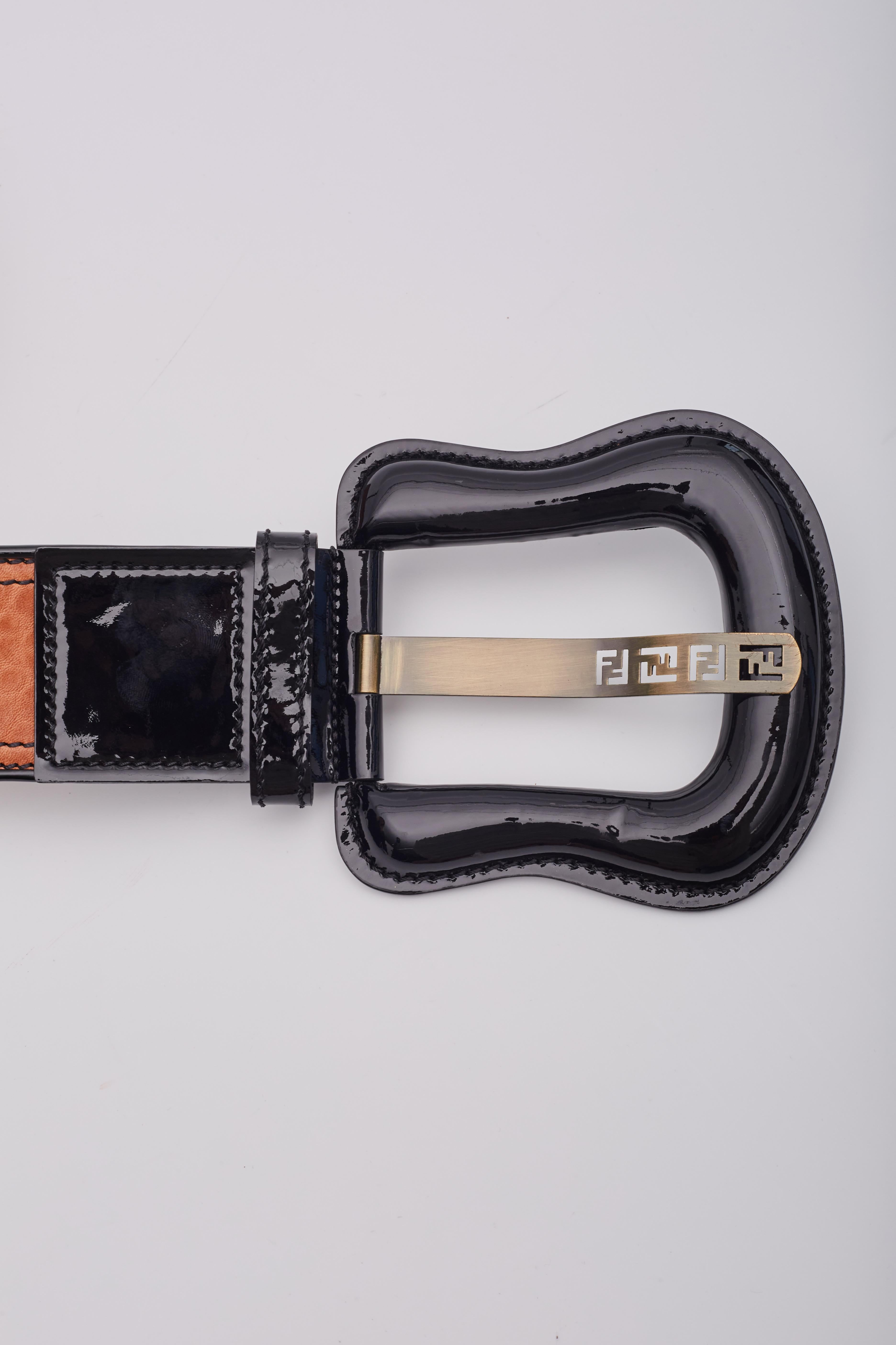 Fendi Brown Leather Ff Logo Wide B Belt (Size 34) For Sale 1