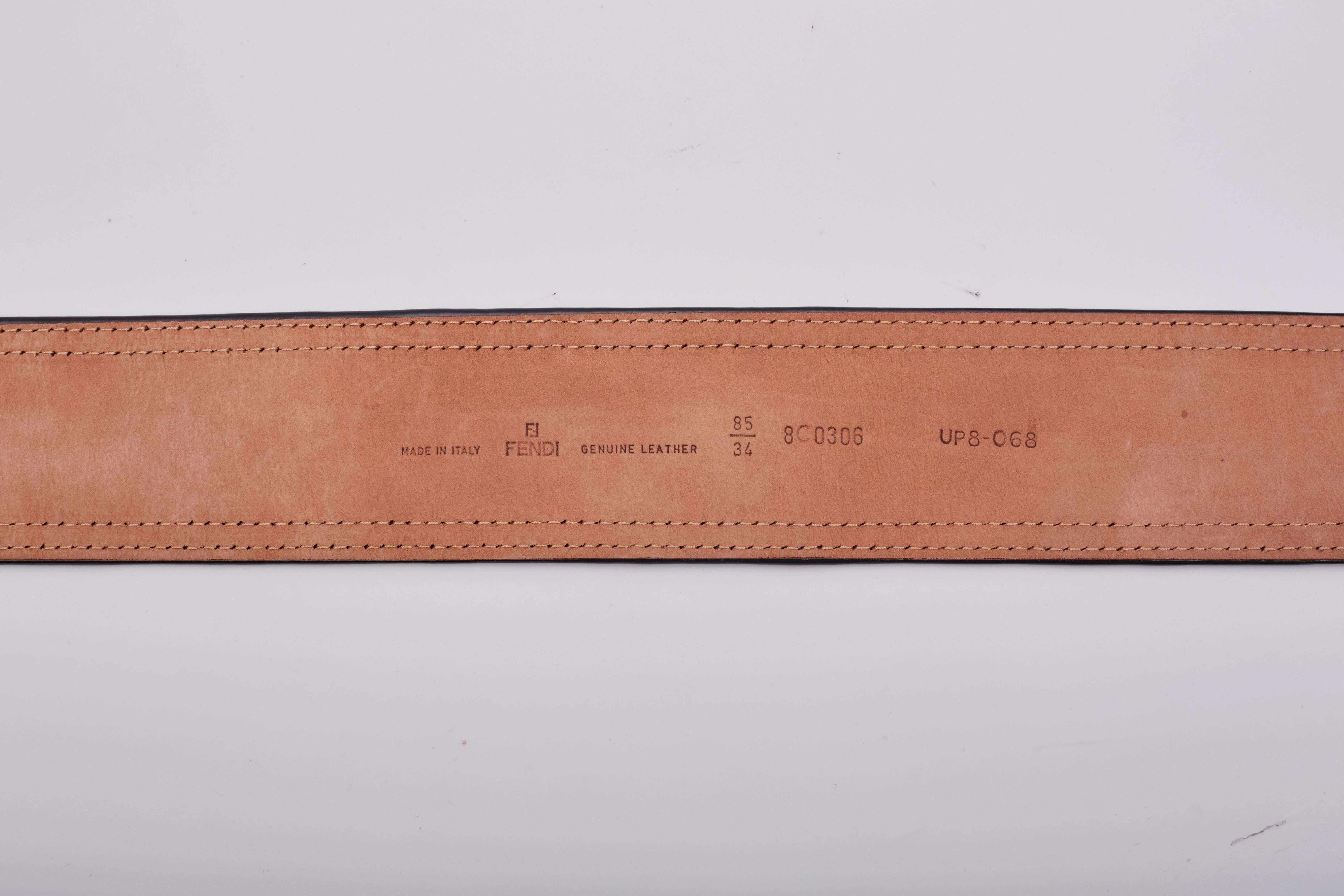 Fendi Brown Leather Ff Logo Wide B Belt (Size 34) For Sale 3