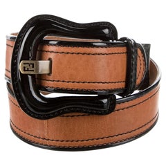 Fendi Brown Leather Ff Logo Wide B Belt (Size 34)