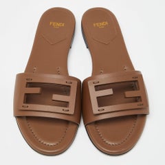 Fendi Brown Leather Flat Slide Size 38