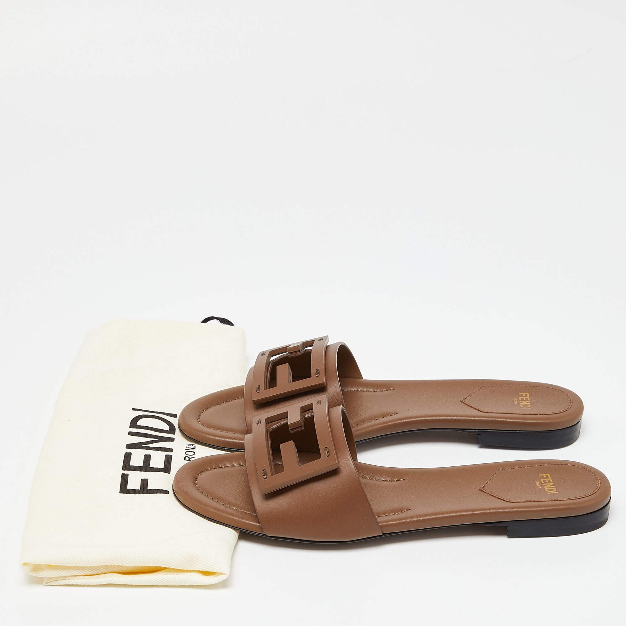 Fendi Brown Leather Flat Slide Size 38 3