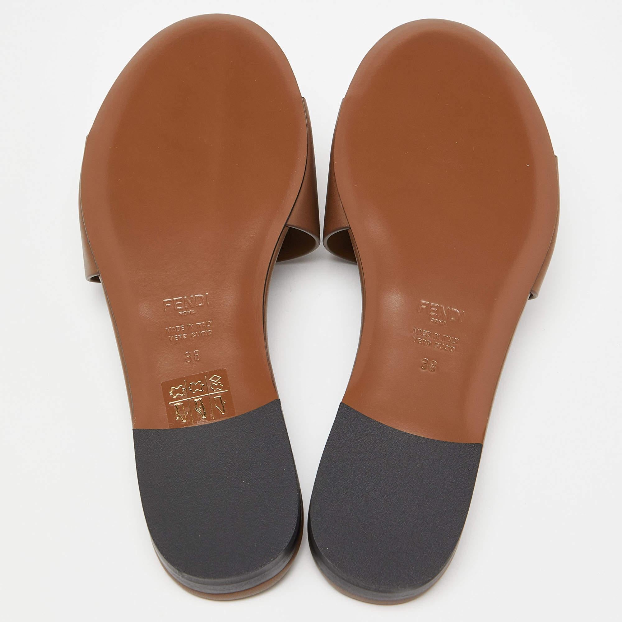 Fendi Brown Leather Flat Slide Size 38 5
