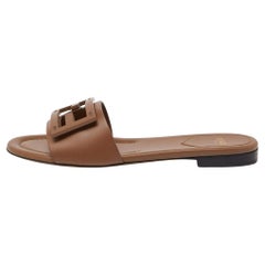 Fendi Brown Leather Flat Slide Size 38