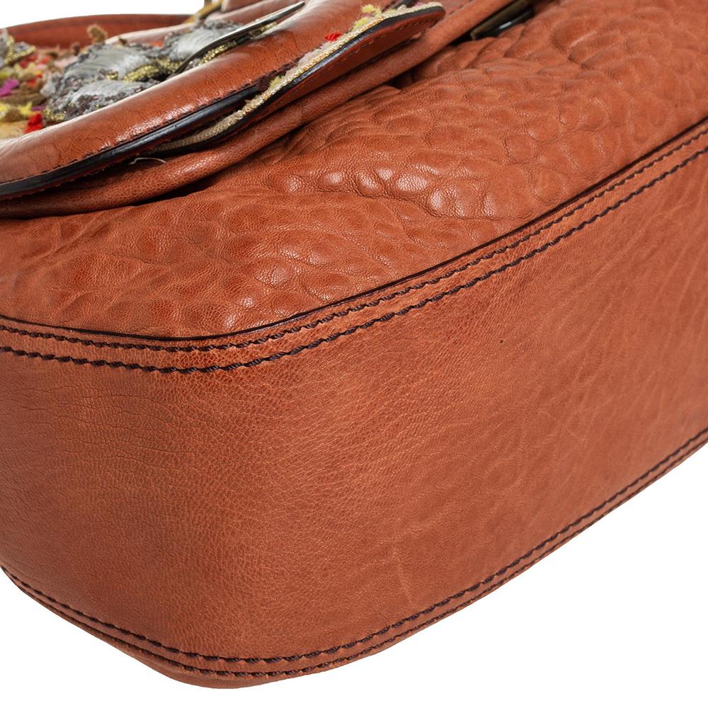 Fendi Brown Leather Floral Embroidered Limited Edition B Shoulder Bag 4