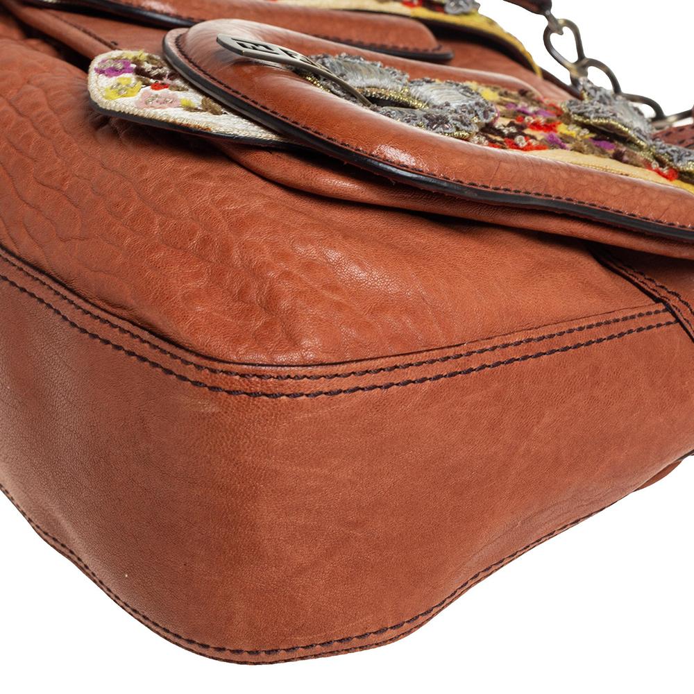 Fendi Brown Leather Floral Embroidered Limited Edition B Shoulder Bag 5