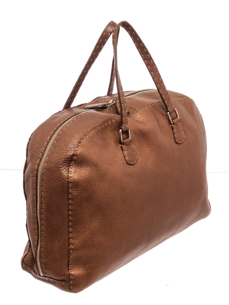 Fendi Brown Leather Handbag with goldtone hardware, trim leather