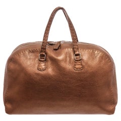 Fendi Braune Lederhandtasche mit goldfarbenen Beschlägen, Lederbesatz, Leder