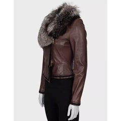Fendi Braune Lederjacke mit Pelzkragen - Größe 38/XS