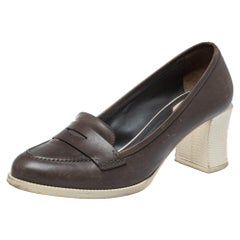 Fendi Brown Leather Karung Accented Penny Loafer Pumps Size 37.5