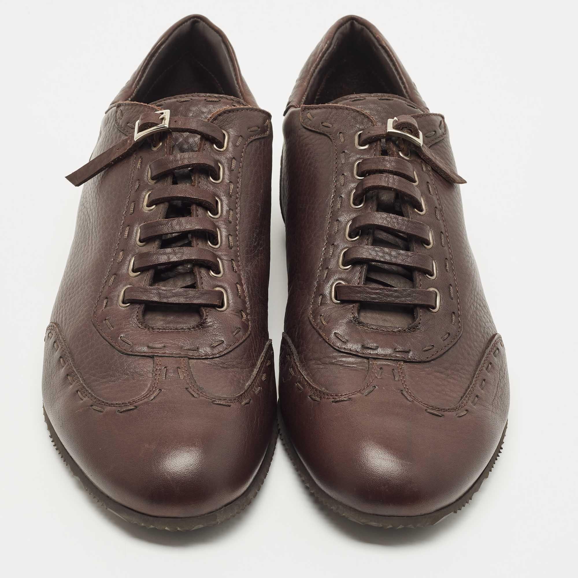 Men's Fendi Brown Leather Lace Up Lace Up Sneakers Size 45 For Sale