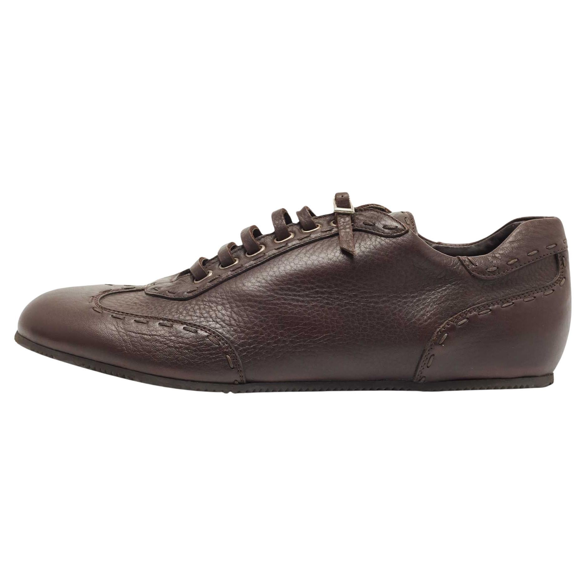 Fendi Brown Leather Lace Up Lace Up Sneakers Size 45 For Sale