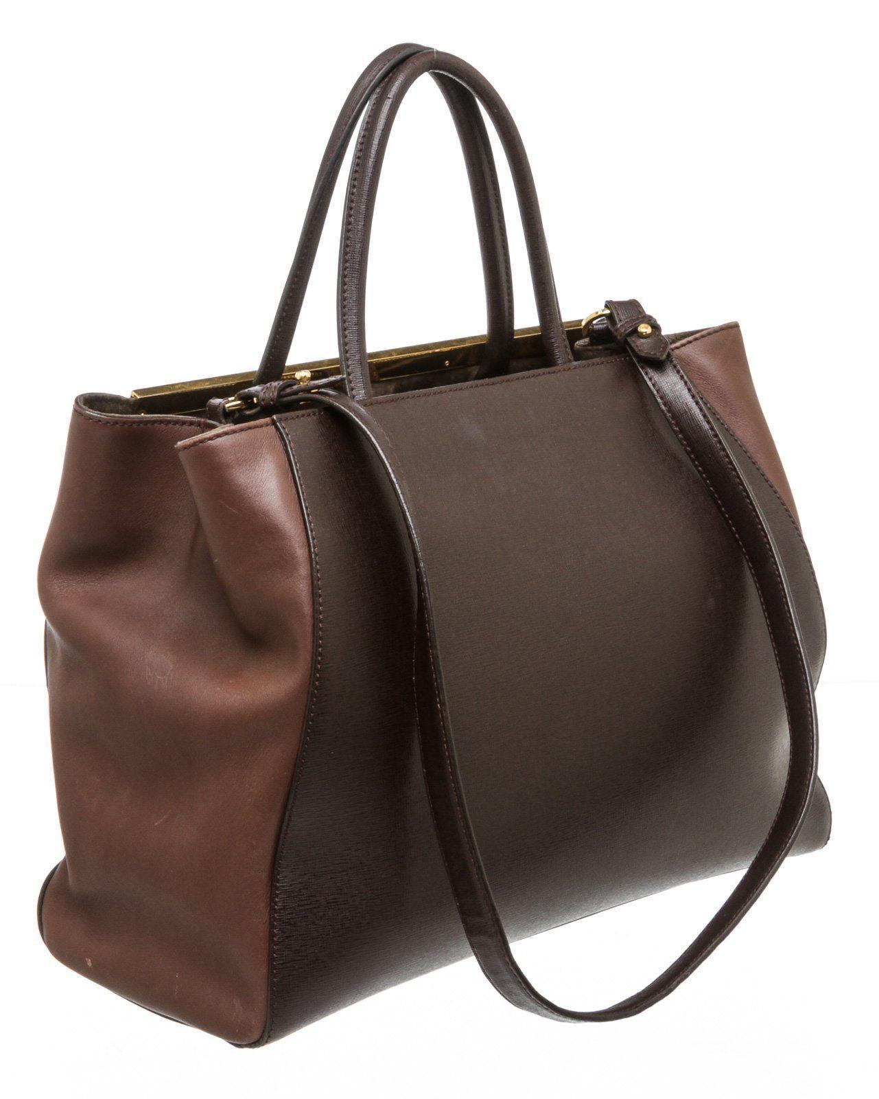 Black Fendi Brown Leather Large 2Jours Tote Bag