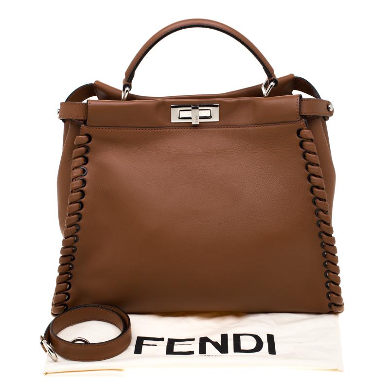 Fendi Brown Leather Large Lace Up Peekaboo Top Handle Bag 6