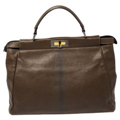 Fendi Brown Leather Large Peekaboo Top Handle Bag