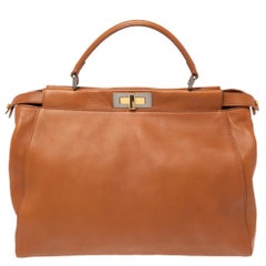 Used Fendi Brown Leather Large Peekaboo Top Handle Bag