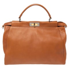 Used Fendi Brown Leather Large Peekaboo Top Handle Bag