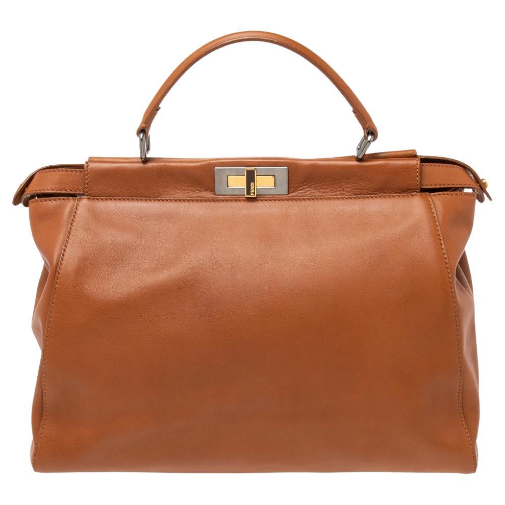 Fendi Brown Leather Large Peekaboo Top Handle Bag at 1stDibs
