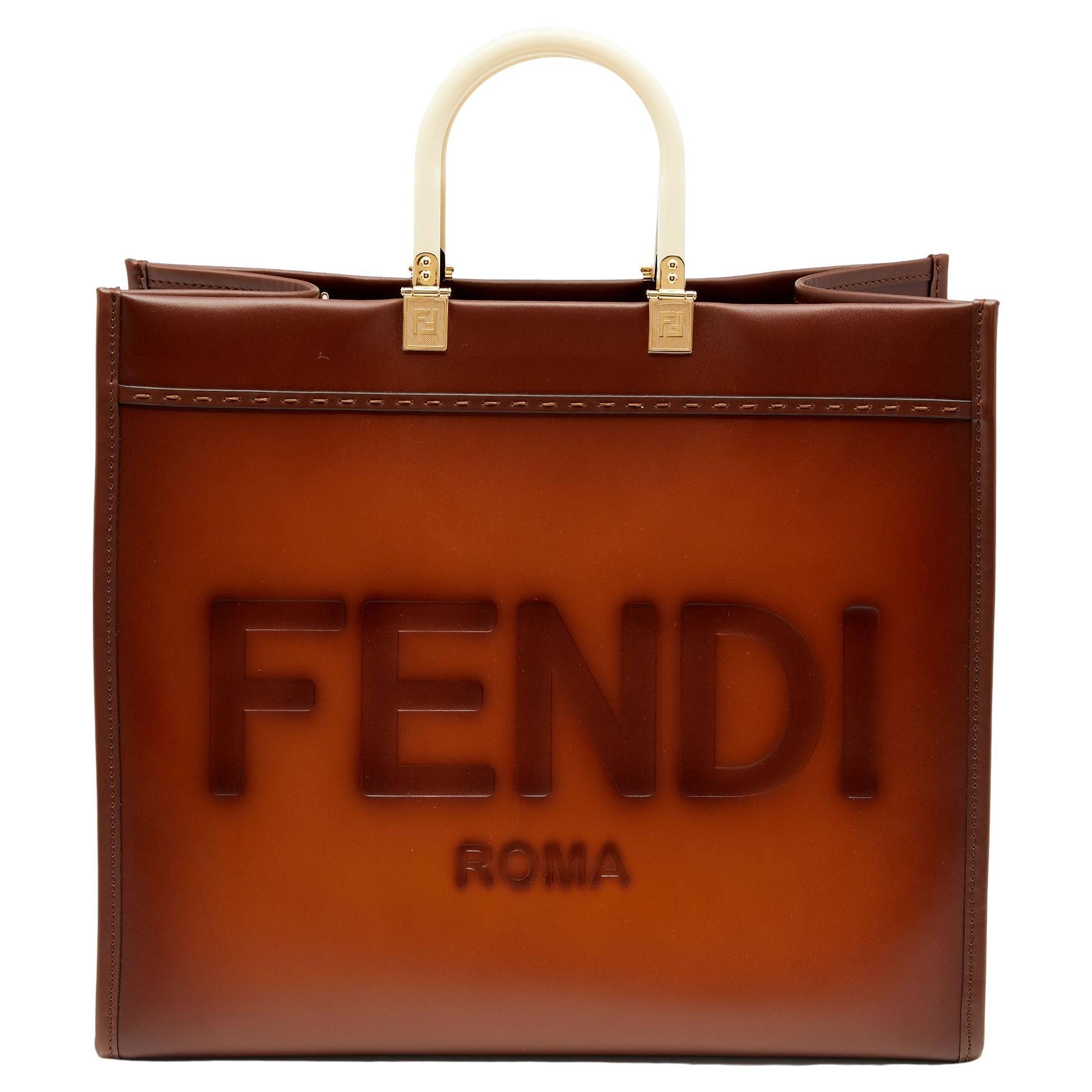 Fendi Brown Leather Large Sunshine Shopper Tote