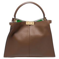 Fendi Brown Leather Large X Lite Peekaboo Top Handle Bag