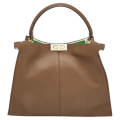 Fendi Brown Leather Large X Lite Peekaboo Top Handle Bag