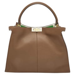 Fendi Große X Lite Peekaboo Top Handle Tasche aus braunem Leder