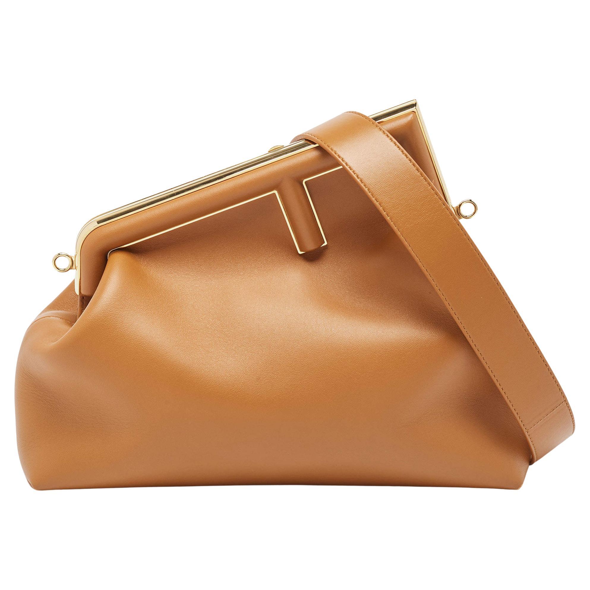 Fendi Brown Leather Medium First Shoulder Bag For Sale
