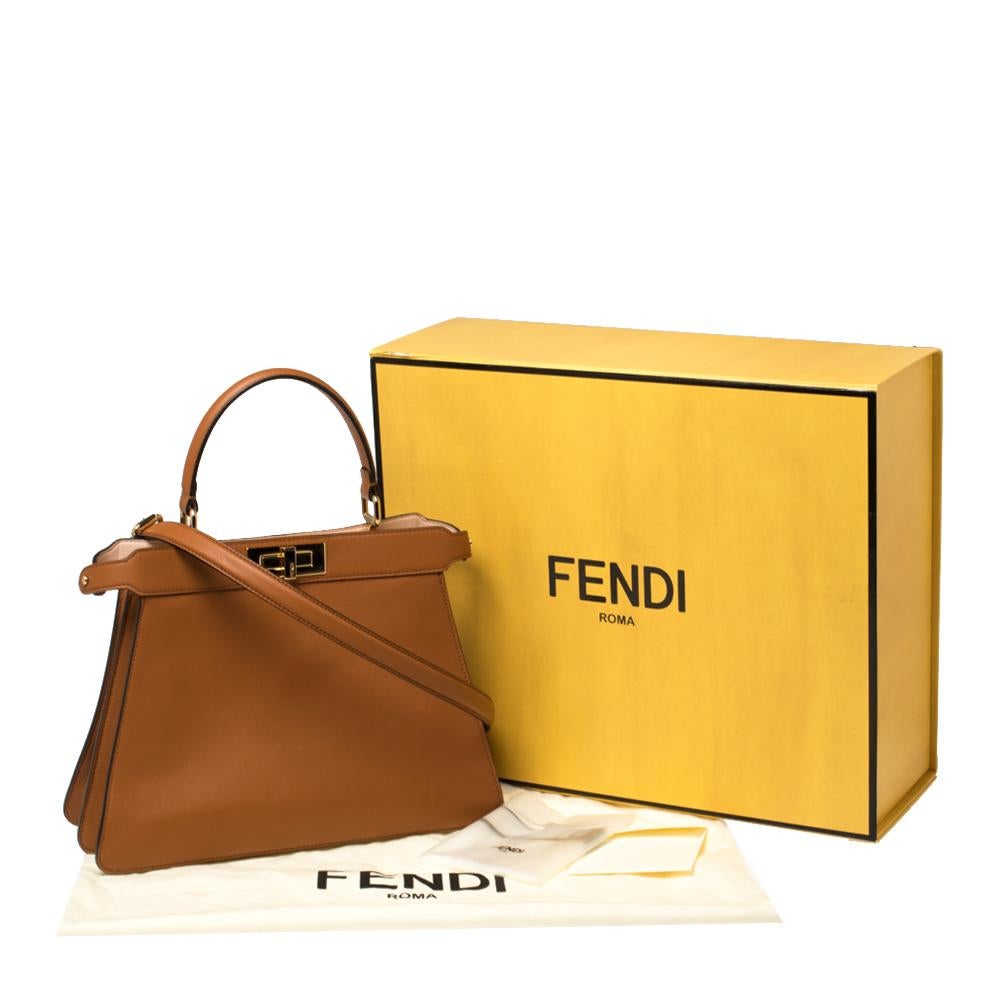 Fendi Brown Leather Medium Peekaboo ISeeU Top Handle Bag 2