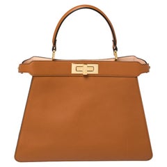 Fendi Brown Leather Medium Peekaboo ISeeU Top Handle Bag